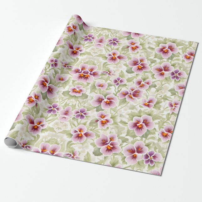 Papier Cadeau Flore Motif Pansy Fleurs (Déroulé)