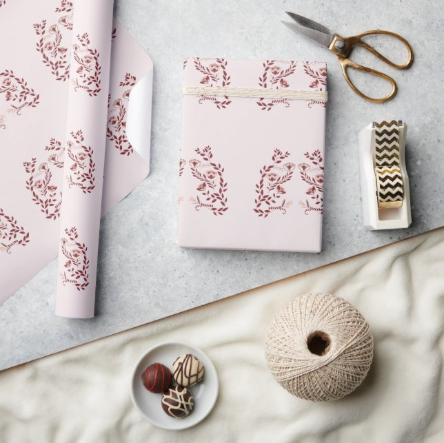 Papier Cadeau Flore scandinave rouge et blanche (Artisanat)