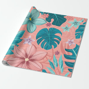 Papier Cadeau Flore tropicale Bliss avec Feuilles Pastel & Fleur