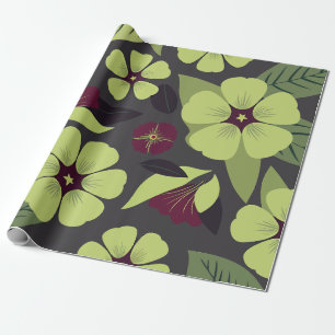 Papier Cadeau Flore verte de chaux sur arrière - plan gris foncé