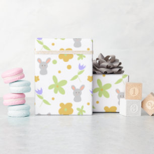 Papier Cadeau Flore verte et orange avec lapins Cadeau de Pâques