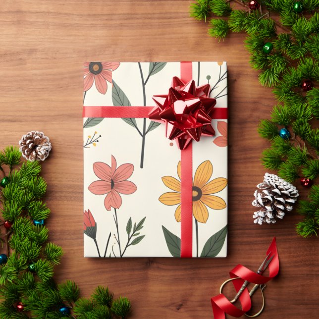 Papier Cadeau Flower Pattern Wrapping Paper | Elegant Floral Gif (Cadeau de vacances)