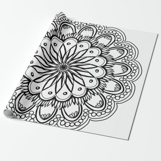 Papier Cadeau Flowers mandala hand drawing (Déroulé)