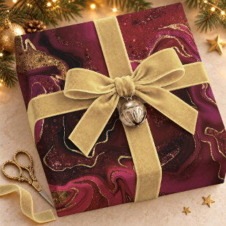 Papier Cadeau Fluid Red Gold Elégant Motif Marbre