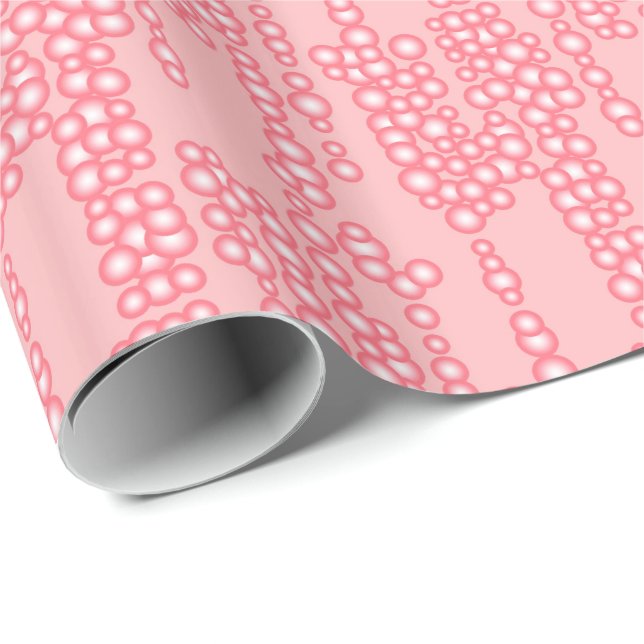 Papier Cadeau Flux de bulles, rose corail (Coin rond)