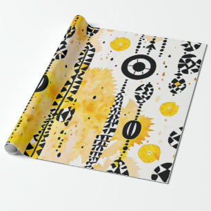 Papier Cadeau Flux du désert : dessins tribaux jaunes