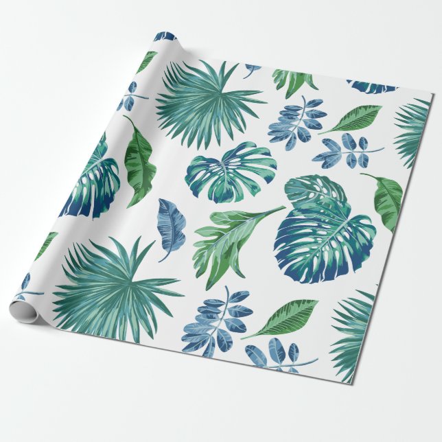 Papier Cadeau Foliage Tropical Monstera Feuille Aquarelle (Déroulé)