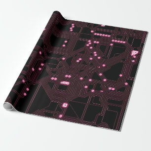 Papier Cadeau fond de circuit de micro-puce rose, 3d, ab