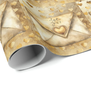 Papier Cadeau Fond de cœurs dorés sur le thème Cœurs Amour