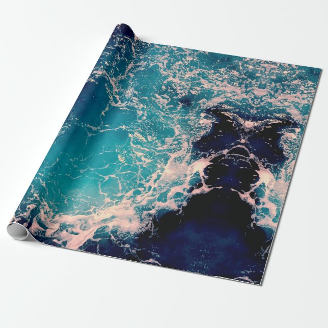 Papier Cadeau Fond élégant de vagues de l'océan bleu profond (Déroulé)
