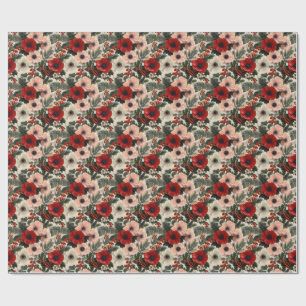 Papier Cadeau Fond floral d'anémone de Noël vacances