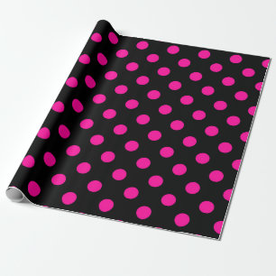 Papier Cadeau Fond noir pois roses