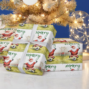 Papier Cadeau Football à thème de Noël pour joueur avec ballon
