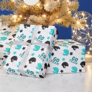 Papier Cadeau Football Américain Motif Turquoise et Noir