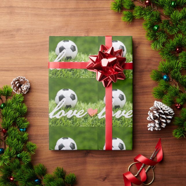 Papier Cadeau Football avec amour football sur la photographie v (Cadeau de vacances)