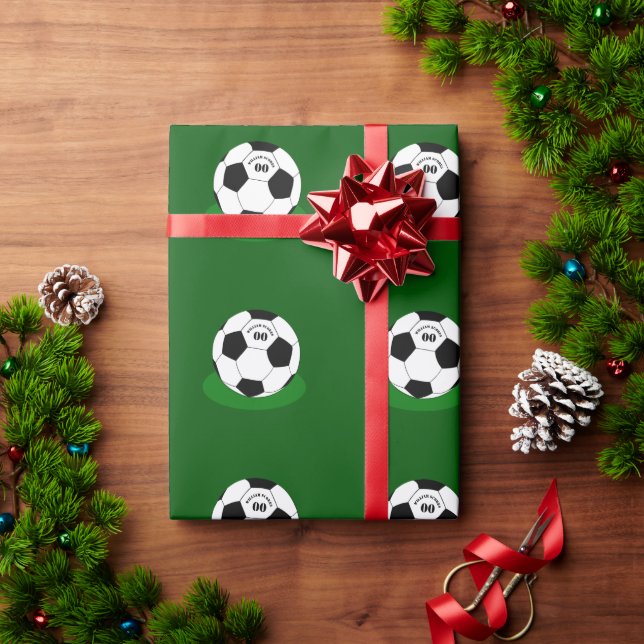 Papier Cadeau Football, balle de football avec nom et numéro (Cadeau de vacances)