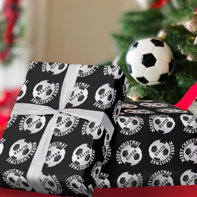 Papier Cadeau Football Balls Enfants Nom Noir Noël (Créateur téléchargé)