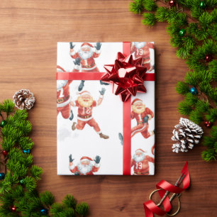 Papier Cadeau Football de Noël avec le Père Noël