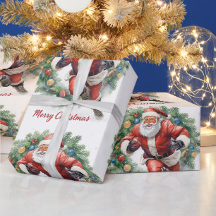 Papier Cadeau Football de Noël avec le Père Noël