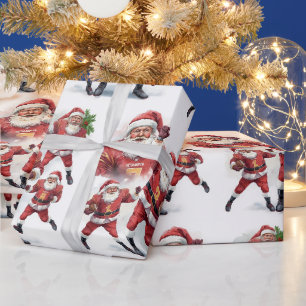 Papier Cadeau Football de Noël avec le Père Noël