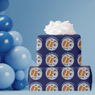 Papier Cadeau Football Enfant Personnalisé Garçon Bleu Joyeux an