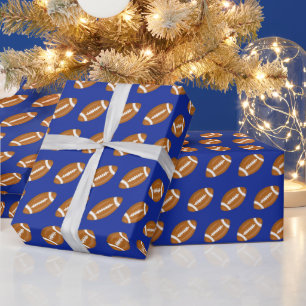 Papier Cadeau Footballs américains sur fond bleu