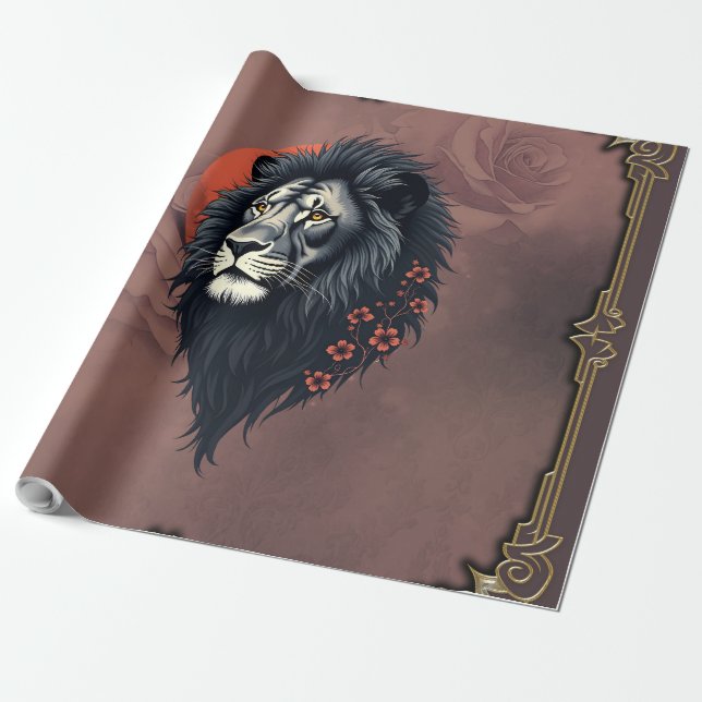 Papier Cadeau Force et délicatesse unies, un lion noir (Déroulé)