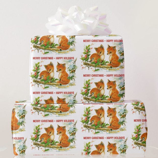 Papier Cadeau Forest Friends Fox Chickadee Ajouter salutation (Créateur téléchargé)