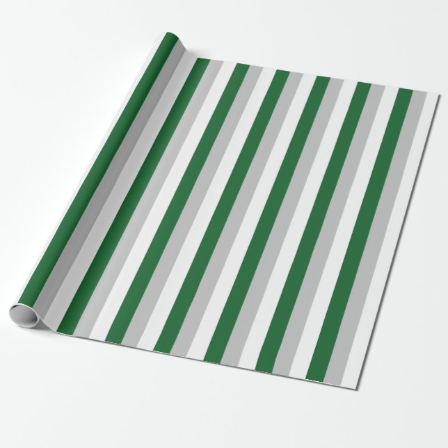 Papier Cadeau Forest Green vertical, argent et rayures blanches (Déroulé)