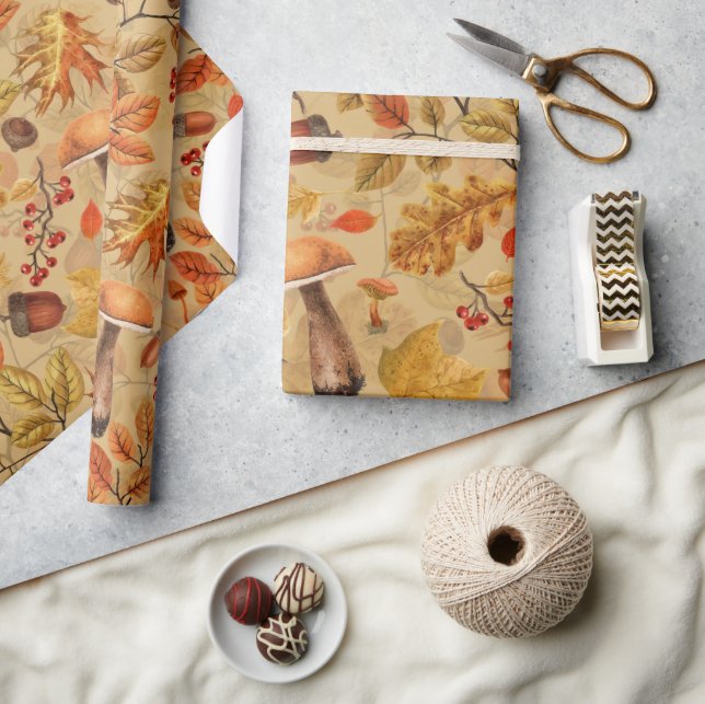 Papier Cadeau Forêt automnale sur ocre (Artisanat)