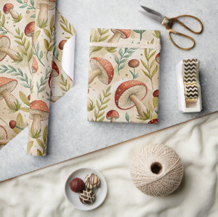 Papier Cadeau Forêt Cottagecore Champignon