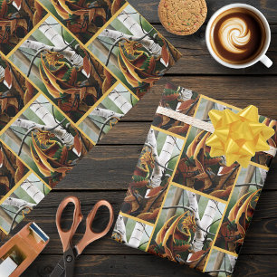 Papier Cadeau Forêt d'Automne Dragon Ambre Bouleau Fantastique