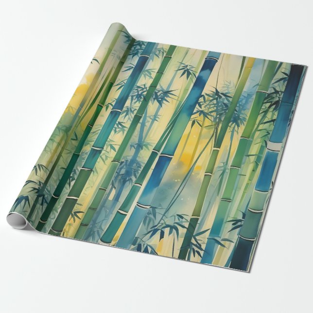 Papier Cadeau Forêt de bambou dense au coucher du soleil (Déroulé)