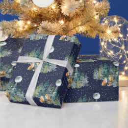 Papier Cadeau Forêt de la famille renard Pleine lune Neige Noël