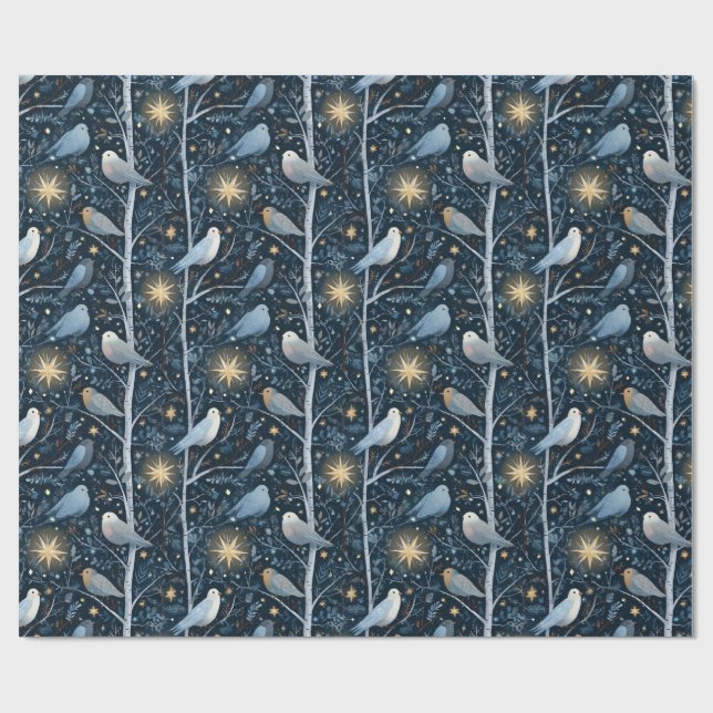 Papier Cadeau Forêt de l'oiseleur au clair de lune (Plat)