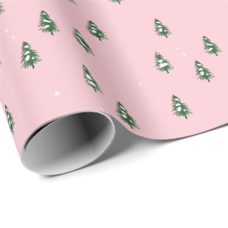 Papier Cadeau Forêt De Noël Minimale En Rose