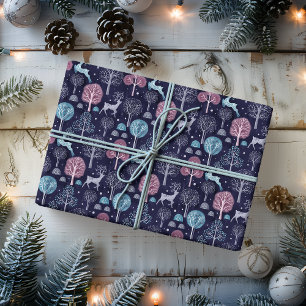 Papier Cadeau Forêt de nuit moderne Cerf