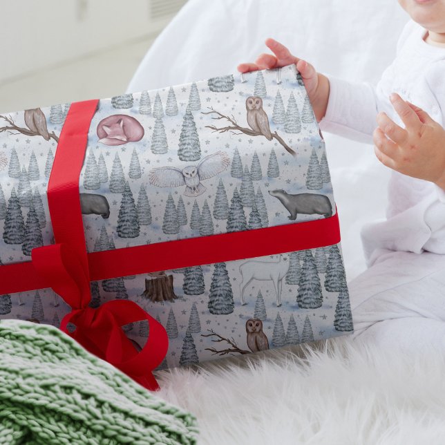 Papier Cadeau Forêt d'hiver Animaux Nature Motif de Noël (Créateur téléchargé)