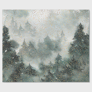 Papier Cadeau Forêt d'hiver Bois Golden Snowfall