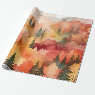Papier Cadeau Forêt dorée impressionniste Aquarelle Automne
