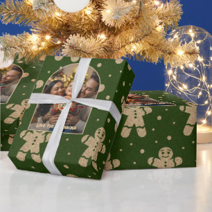 Papier Cadeau Forêt en pain d'épices Photo de Noël personnalisée