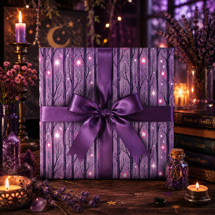 Papier Cadeau Forêt Étoilée Gothique Violette de Nuit