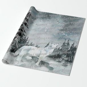 Papier Cadeau Forêt forestière d'hiver Loup blanc Joyeux Noël