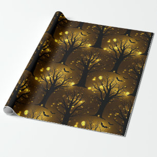 Papier Cadeau Forêt Hantée Lumineuse Bokeh - Arbres de Nuit