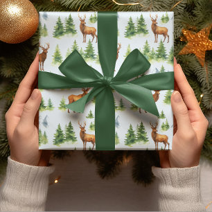 Papier Cadeau Forêt hivernale à l'aquarelle - Cerfs et arbres en