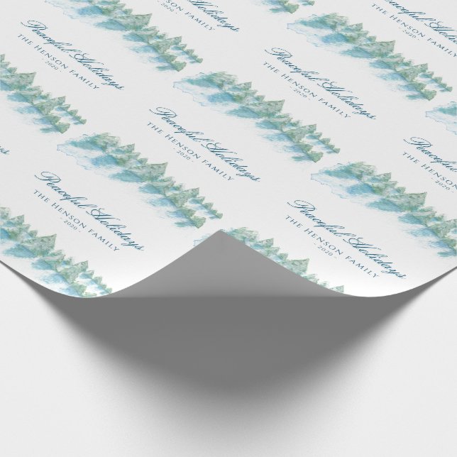 Papier Cadeau Forêt hivernale paisible aquarelle écriture Noël (Coin)