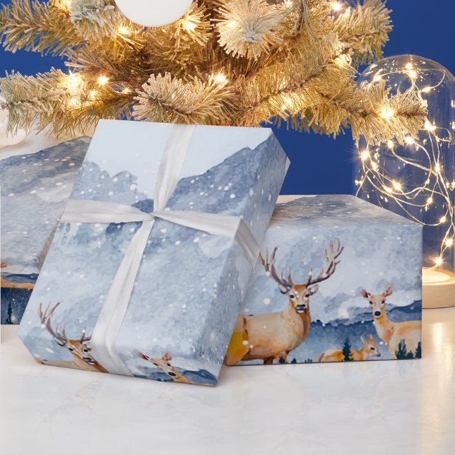 Papier Cadeau Forêt hivernale, rennes de la forêt (Vacances)