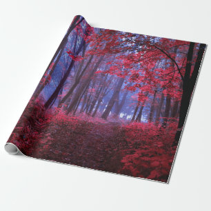 Papier Cadeau Forêt mystérieuse foncée dans les tons roses. Myst
