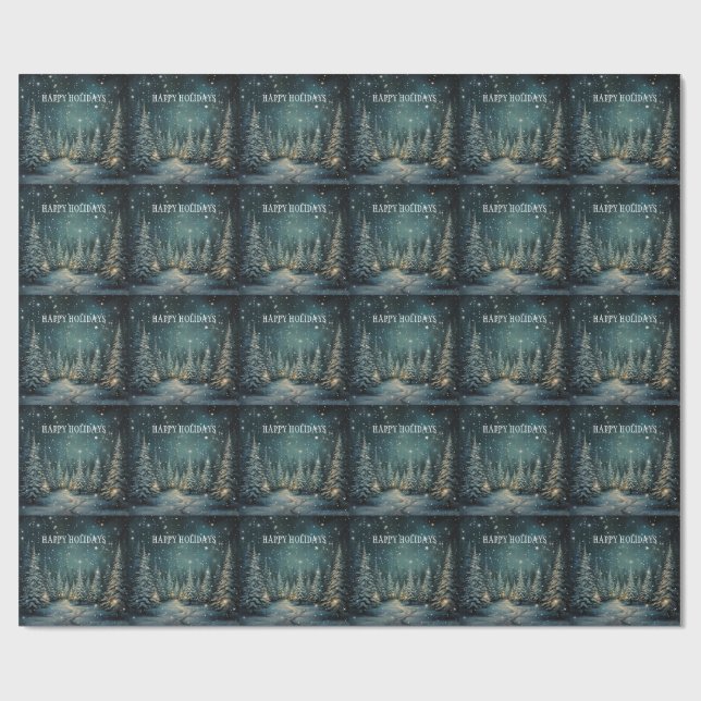 Papier Cadeau Forêt nocturne d'hiver (Plat)