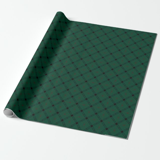 Papier Cadeau Forêt profonde Vert et noir Diagonal Plaid (Déroulé)